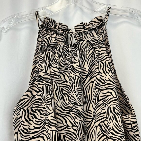Gibson Womens Jumpsuit Beige/Black Zebra Print Halter Blouson Tie Crepe PXS - Picture 7 of 11